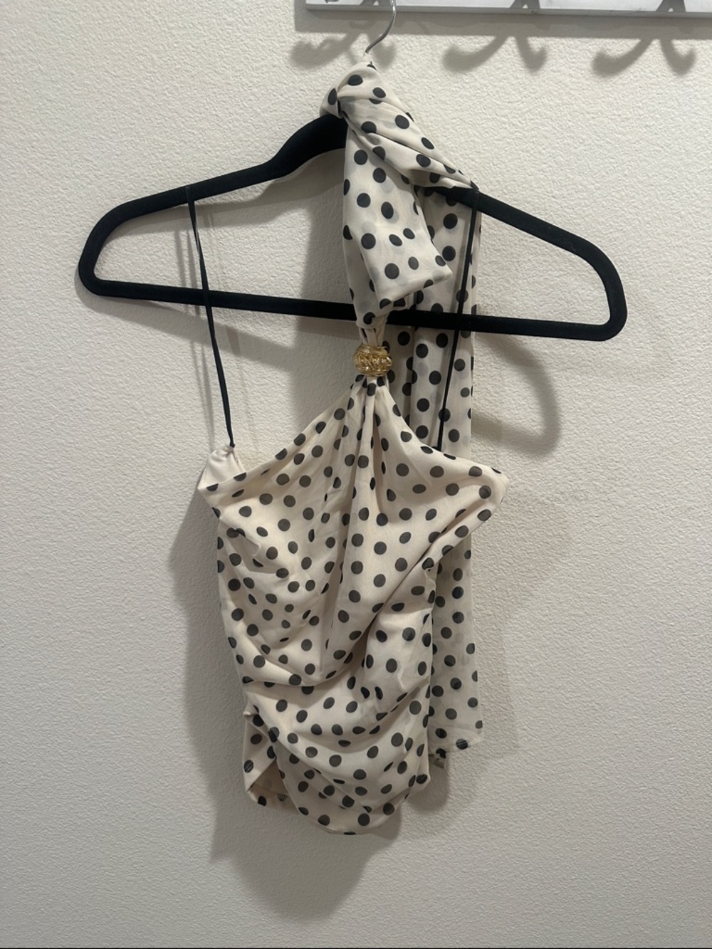 Polka Dot Cream and Black Halter Top